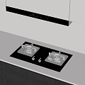 Modern gas stove double-eye gas stove range hood stove cabinet 3d model