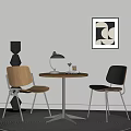Modern Round Table And Two Chairs With Wooden Top Metal Frame In Living Room