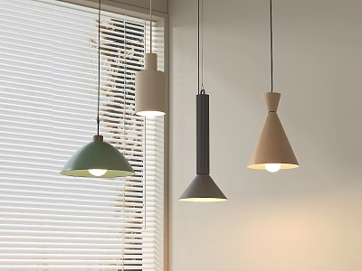 Stylish Modern Pendant Lights in Green Beige Black Hanging by Window with Blinds 3d model