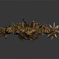 Mythical Tree Like Creature Character With Wooden Texture Horns Decorations And Spiked Weapons 3d model