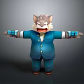 Cartoon Wolf Character In Blue Suit With Arms Outstretched Blue Wristbands And Brown Shoes