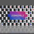 ZOWZMLZ Photo Spot With White Cubes Colorful Logos Surrounding Purple Blue Gradient Background