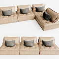 Modern Beige Sectional Sofa Set With Modular Design And Decorative Cushions 3d model