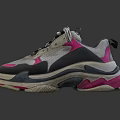 Gray Pink Color Block Retro Trendy Sneakers With Thick Sole Mesh Design Shoes
