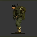 Game Movie Character Soldier in Green Military Uniform Holding Weapon With Backpack And Yellow Boots