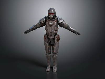 Sci Fi Armored Warrior Character With Metallic Mechanical Armor And Helmet 3d model