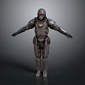 Sci Fi Armored Warrior Character With Metallic Mechanical Armor And Helmet
