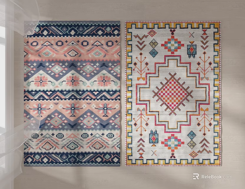 Colorful Square Rugs With Geometric Patterns And Intricate Traditional Designs 3d model 