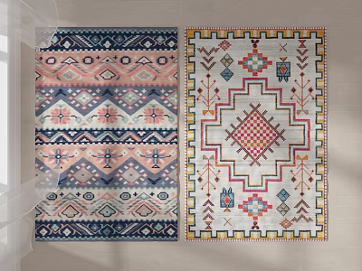 Colorful Square Rugs With Geometric Patterns And Intricate Traditional Designs 3d model
