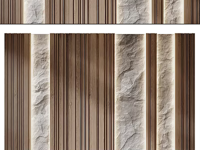 Sofa Accent Wall With Wooden Slats And Stone Texture 3d model