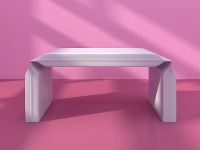 White Modern Table In Pink Room With Minimalist Design And Sleek Structure 3d model