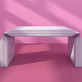 White Modern Table In Pink Room With Minimalist Design And Sleek Structure