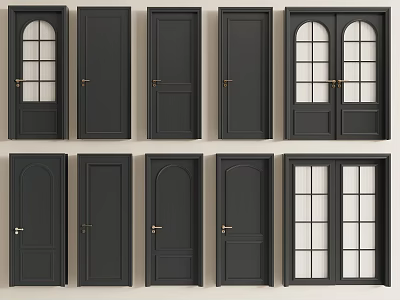 Black Swing Doors With Glass Panels And Various Panel Designs 3d model