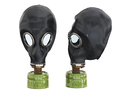Black Gas Masks With Clear Round Lenses And Green Bases On White Background 3d model