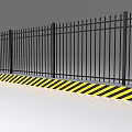 Outdoor Black Spiked Metal Fence With Yellow And Black Warning Stripes