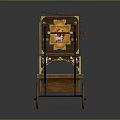 Vintage Ornate Wooden Cart With Stained Glass Panels Metal Accents And Wheels