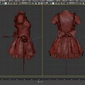 Red And White Maid Costume With Golden Belt Lace Trim And Accessories
