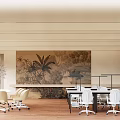 Modern Office Interior Featuring Tropical Plant Mural Wooden Floors And White Workstations