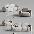 Modern Cream Plush Sofa Set With Curved Design Accent Pillows And Throw Blanket