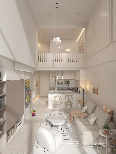 Modern Open Living Dining Room Interior With Sofa Coffee Table Chairs Chandelier And Wall Art 3d model 