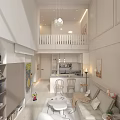 Modern Open Living Dining Room Interior With Sofa Coffee Table Chairs Chandelier And Wall Art