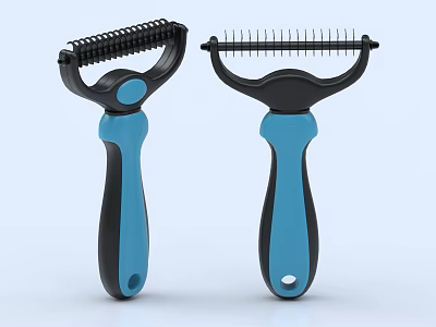 Two Black And Blue Handle Pet Grooming Brushes With Different Bristle Designs 3d model