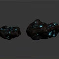 Decorative Glowing Stones With Blue Light Spots On Black Surface