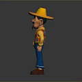 Cartoon Man Wearing Yellow Straw Hat Colorful Vest Blue Pants Standing With Hands On Hips