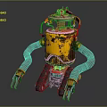 Rusty Yellow Red Robot Character With Mechanical Arms And Tracked Base 3d model