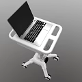 White Mobile Medical Cart With Laptop And Storage Basket On Wheels