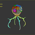 Intricate Fantasy Creature With Spherical Body Golden Legs And Blue Decorative Shiny Surface