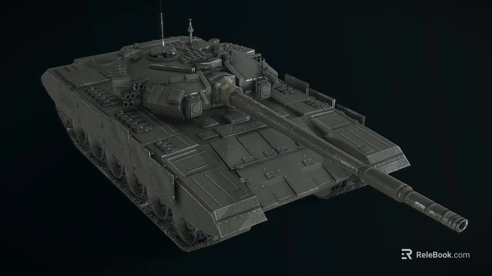 Dark Green Military Tank With Long Barrel Tracks And Armored Turret Design 3d model 