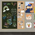 Children's Art Wall Display With Chalkboard Corkboard Rainbow And Pixel Art