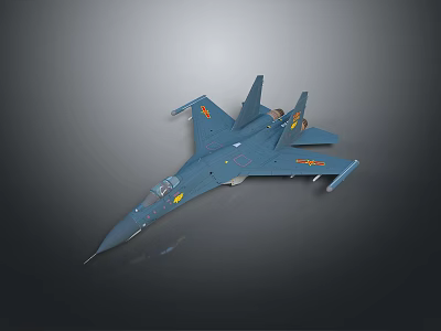 Blue Military Fighter Jet Model With Yellow Emblems And Detailed Wings 3d model