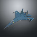 Blue Military Fighter Jet Model With Yellow Emblems And Detailed Wings