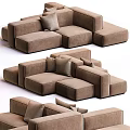 Modern Brown Velvet Sofa Ottoman With Modular Design And Decorative Pillows