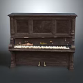 Vintage Wooden Upright Piano With Carved Details And Keyboard Pedals