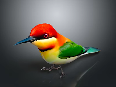 Colorful Bird With Red Head Yellow Throat And Green Back Standing On Black Background 3d model
