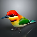 Colorful Bird With Red Head Yellow Throat And Green Back Standing On Black Background