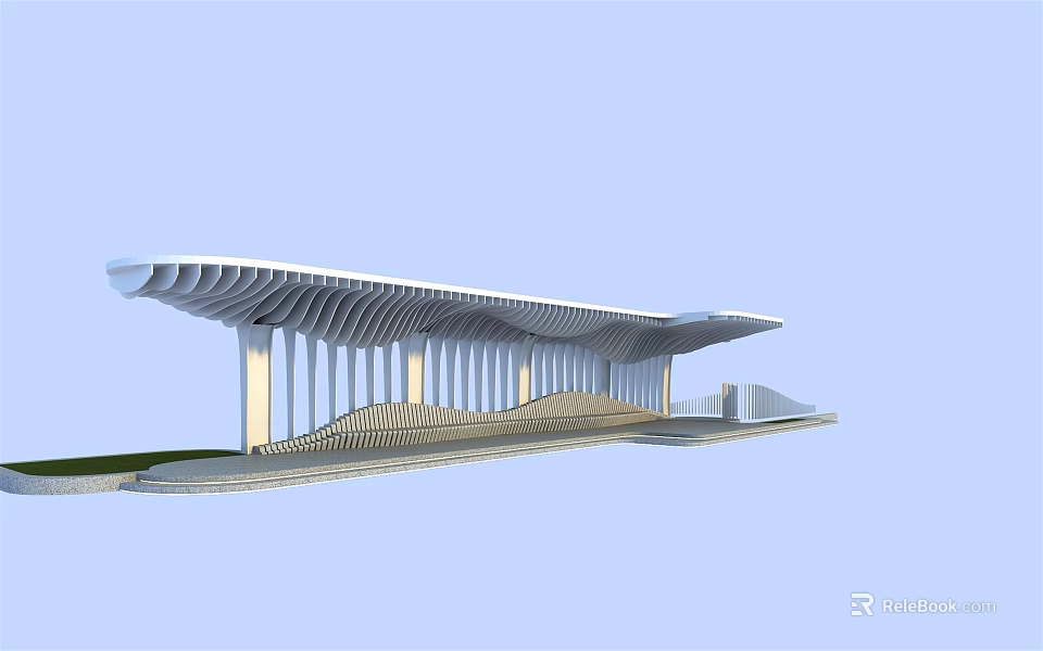 Modern Pergola Design Featuring White Columns And Streamlined Roof Structure 3d model
