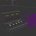 Industrial Equipment Featuring Control Console With Display Screens And Red Ventilation Fan