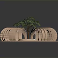 Scenic Landscape With Circular Wooden Structure Central Tree And Hollowed Design