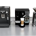 Black Coffee Maker Capsule Machine And Silver Grinder With White Cup In Kitchen 3d model
