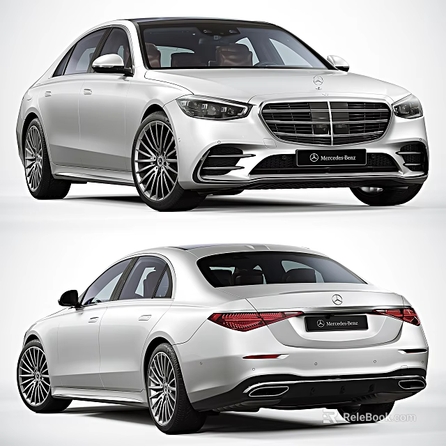 Mercedes Benz Luxury White Sedan With Front Grille And Rear Taillights Exterior Design 3d model 