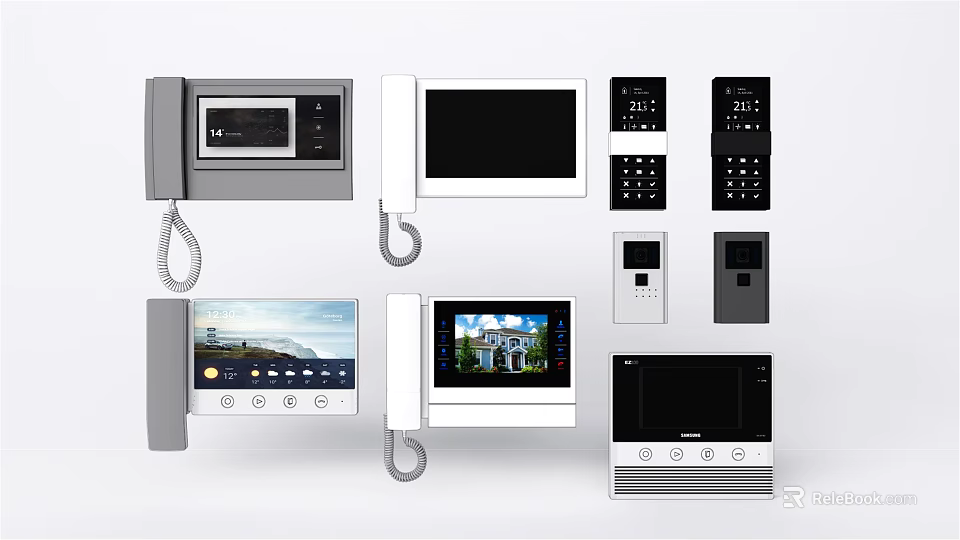 Various Video Doorbell Models With Screen In White And Gray Designs 3d model
