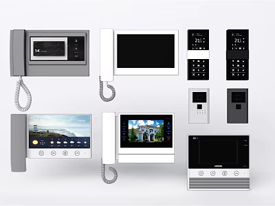 Various Video Doorbell Models With Screen In White And Gray Designs 3d model