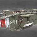 Historical Military Tank With 55H Marking Green Body Red White Stripes Turret And Cannon Details