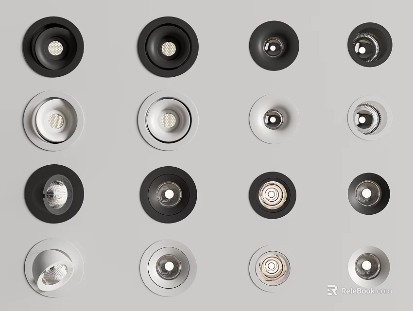 Modern Downlights and Spotlights in Black and Silver Different Styles for Home Lighting 3d model 