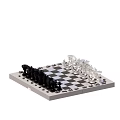 Classic Chess Set With Black And Transparent Pieces On Checkerboard Board