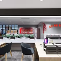 Modern Service Hall Interior With Seats Desks And Large Digital Display Setup 3d model